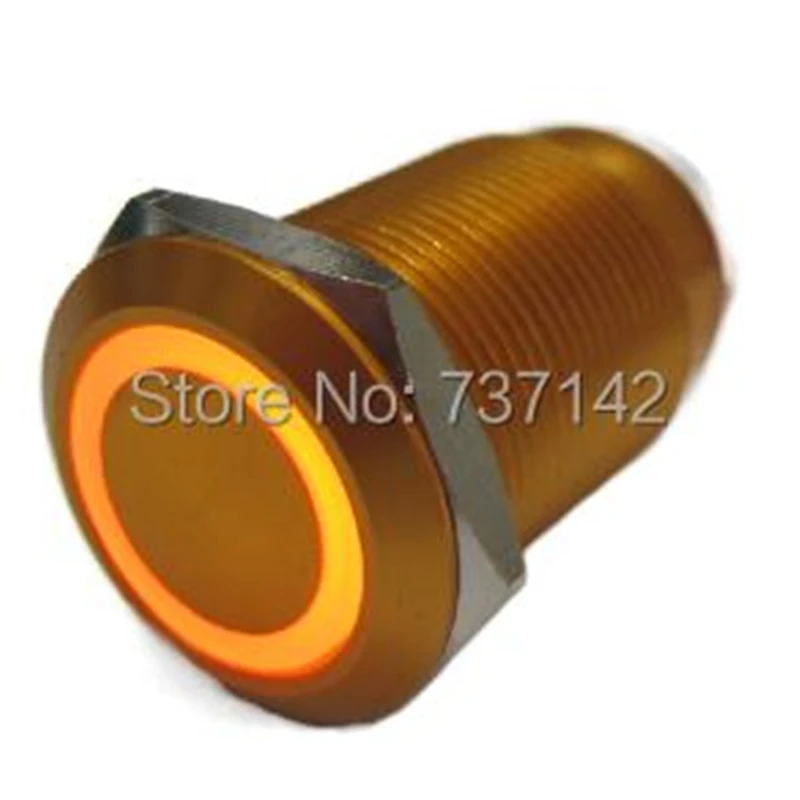 ELEWIND 19MM Anti vandal SPDT Button switch with light push button swith  metal golden aluminium(PM193F-11ZE/O/12V/A)