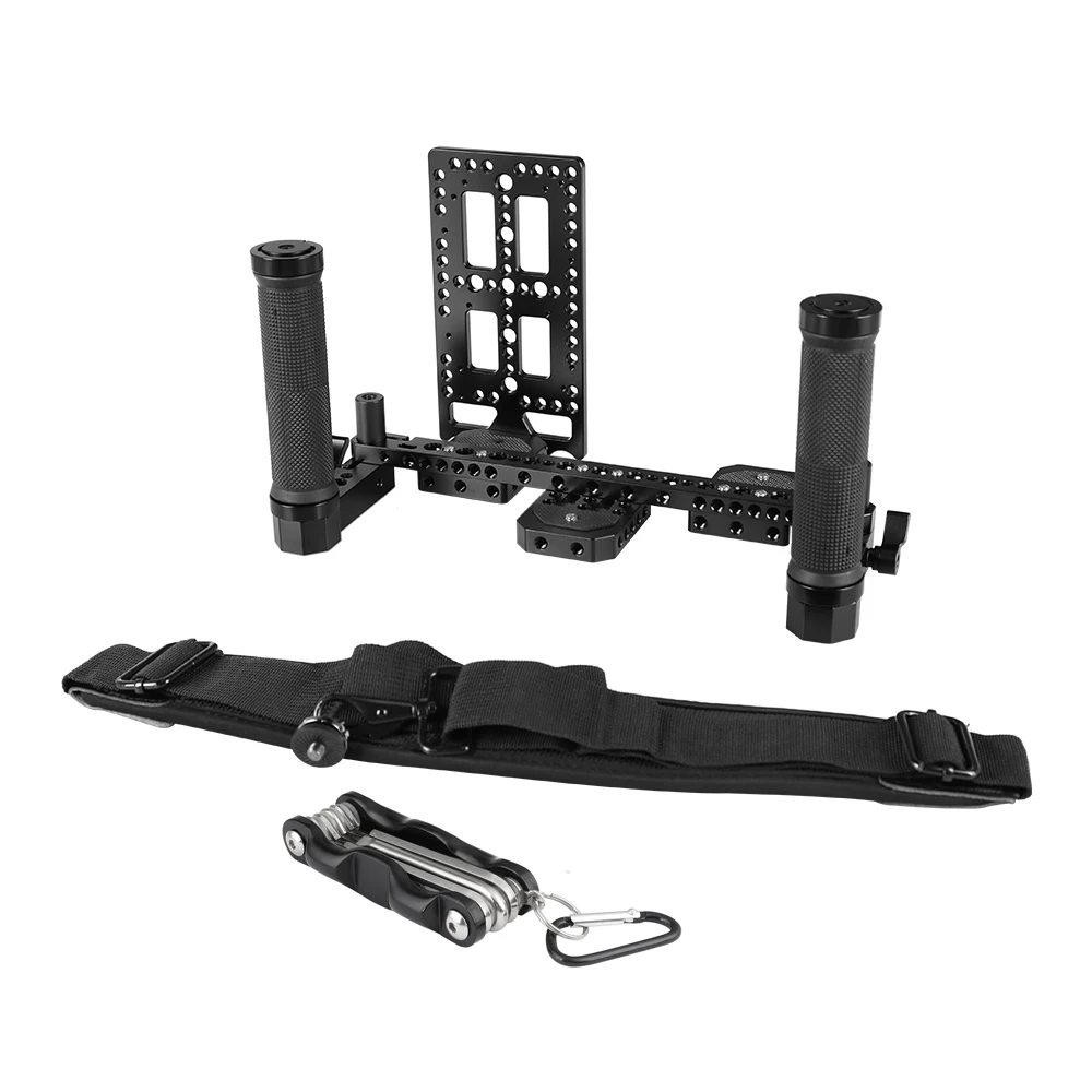 CAMVATE Director’s Monitor Cage Rig With Dual Handle Grip & Adjustable Neck Shoulder Strap & Battery Plate For On-camera Monitor