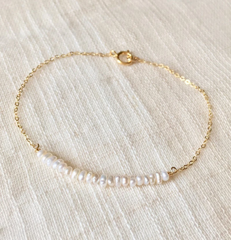 Gold Filled/925 Silver Tiny Natural Pearl Bracelet Handmade Jewelry Boho Charms Bracelets Vintage Bracelet For Women