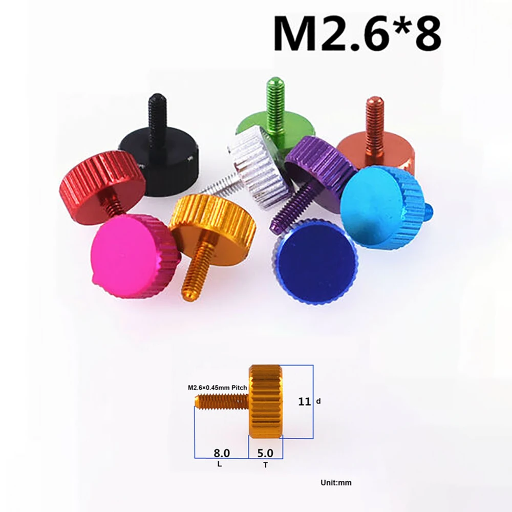 4pcs 양극 처리 된 알루미늄 플랫 헤드 Knurled 엄지 나사 M2.5 M2.6 손은 RC 비행기 모형 컴퓨터 상자를위한 회전 손잡이 놀이쇠를 강화한다