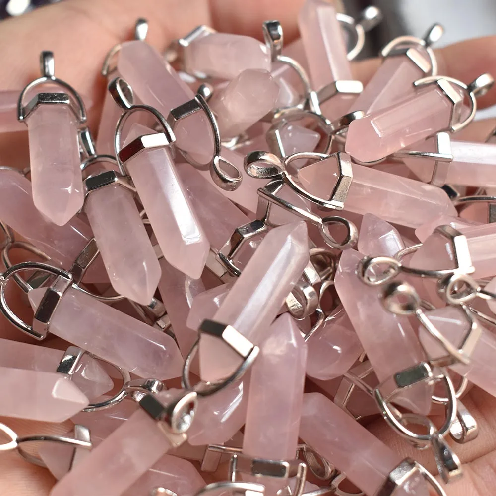 Fashion good quality Natural Stone Roses quartz bullet shape charms point Chakra pendants for jewelry making 50pcs/lot Wholesale