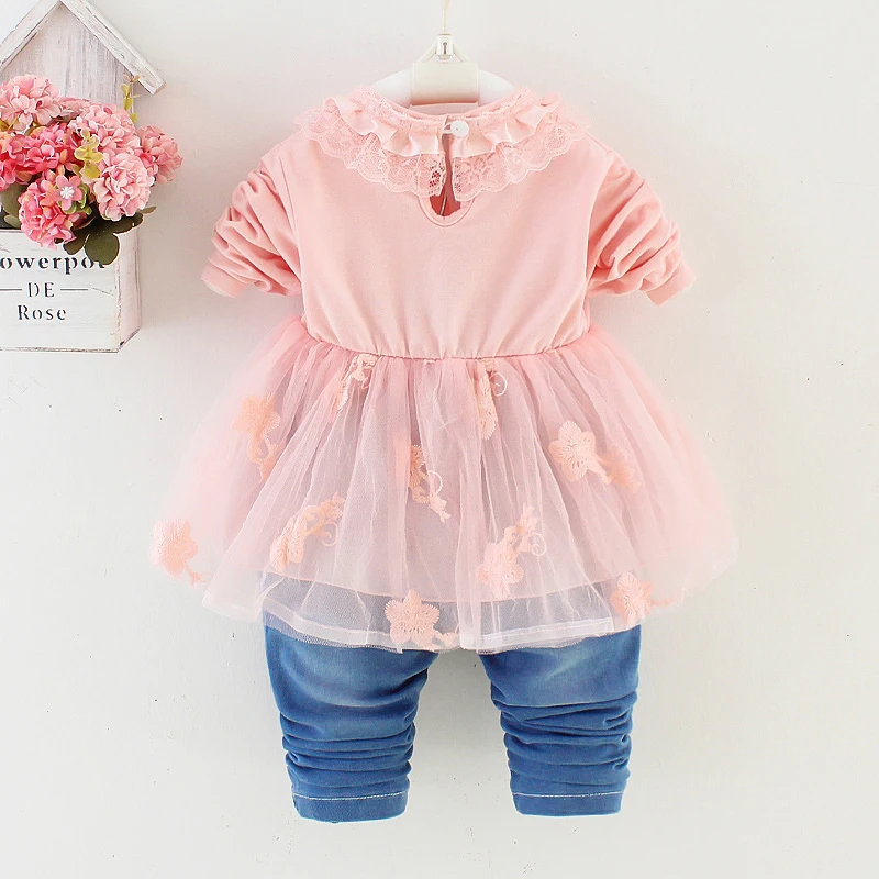 Spring Autumn Infant Toddler Baby Girl Denim Clothing Sets 3 pcs Long Sleeve T Shirt Tops Denim Jacket and Jeans Trousers