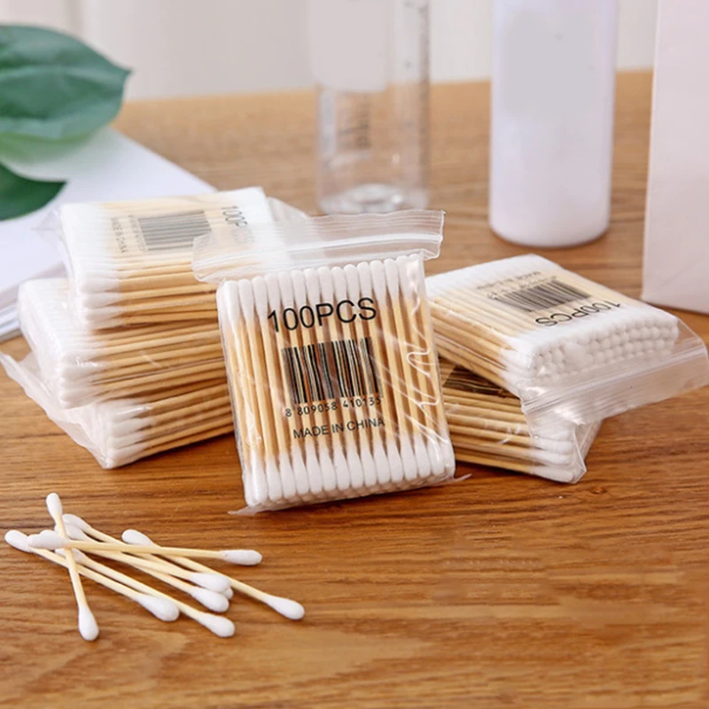 Bamboo Cotton Buds for Cleaning Care, Double Head Cotton Swabs, Portable Gadgets, 5 Packs, 500 Pieces