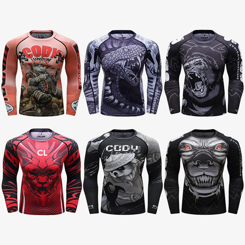 MMA BJJ Rashguard T Shirts Sport Running Fitness Compression Mens T-shirt Fighting Muay Thai Jiu Jusit Boxing Kickboxing Shirts