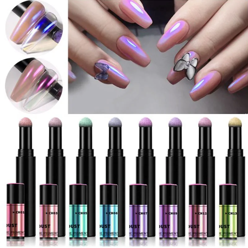 Poudre miroir laser holographique pour nail art, 0.6g, paillettes, chrome, solide, aurore magique, coussin d'air