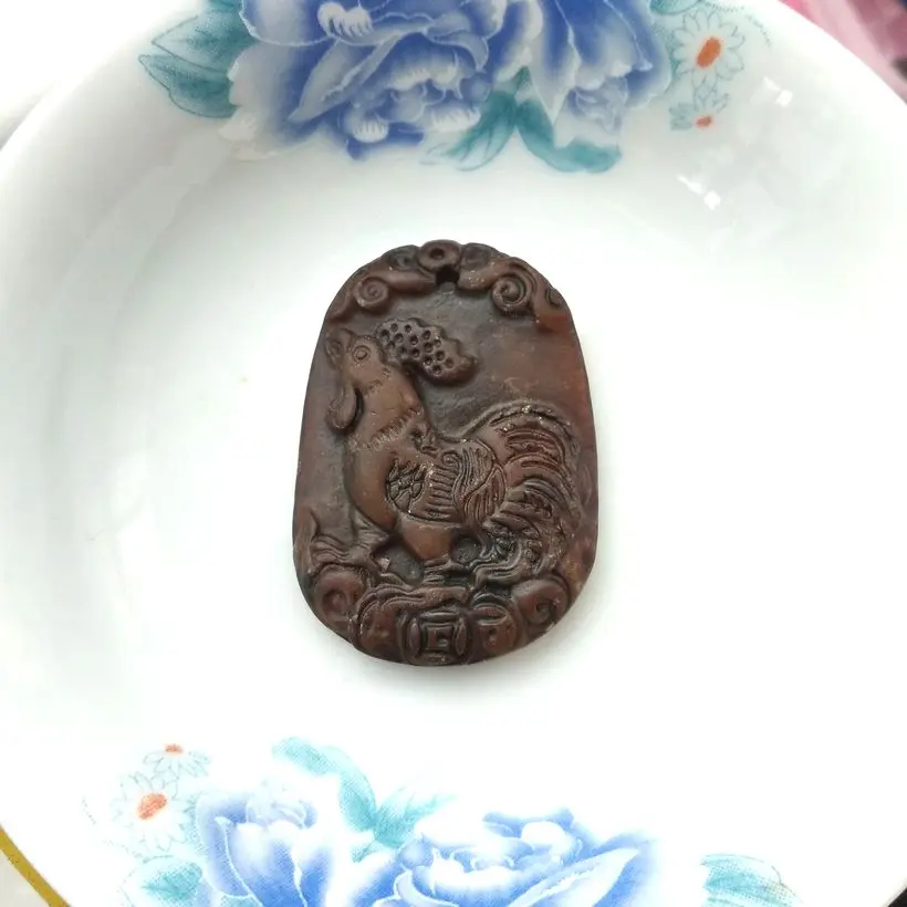 Nature Old Jade Bless Cock Amulet Pendant Chinese Zodiac chook Year People Lucky Talisman