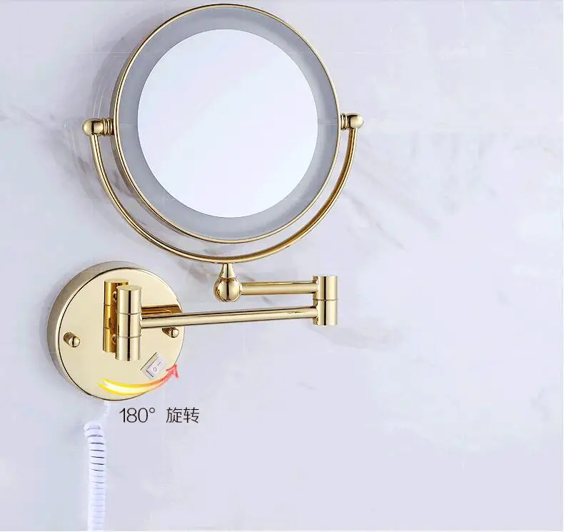 Vidric Gold Led bathroom mirror 360 retractable gold finished wall mounted Led cosmetic makeup bath mirror double faced led mirr