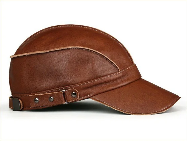 Mode Unisex Hohe Qualität Echt Leder Military Caps Sailor Hüte Frauen Männer Schwarz Braun Flache Top Kapitän Kappe Reise Kadett hut – Detail 21