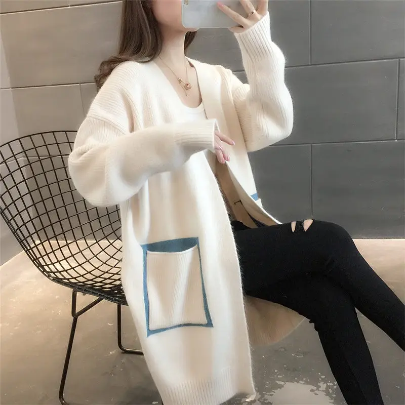 2023 New Loose Knit Cardigan Sweater Jackets Womens Clothing Big Pocket Spring Autumn Coats Multicolor Knitted Jackets aq1202