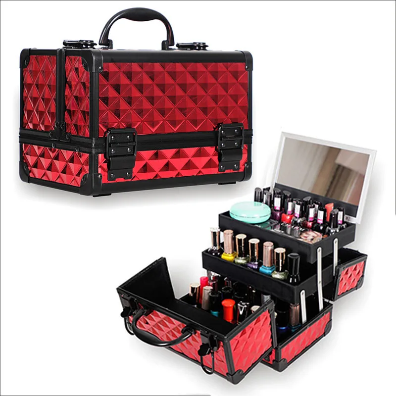 Professional Makeup Box Aluminum Alloy Make Up Organizer Women Cosmetic Case with Mirror Travel Large Capacity Suitcases Bag