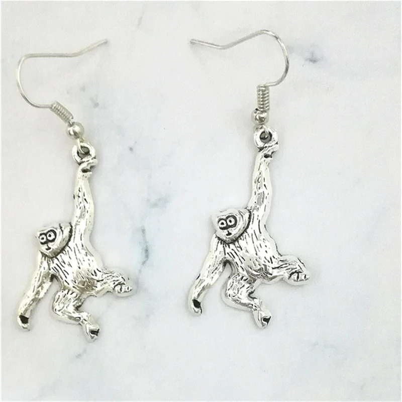 Antique Silver Color Monkey Earrings, 3D Animal Jewelry, Creative Animal Gift, Big Earrings, Cartoon Monkey