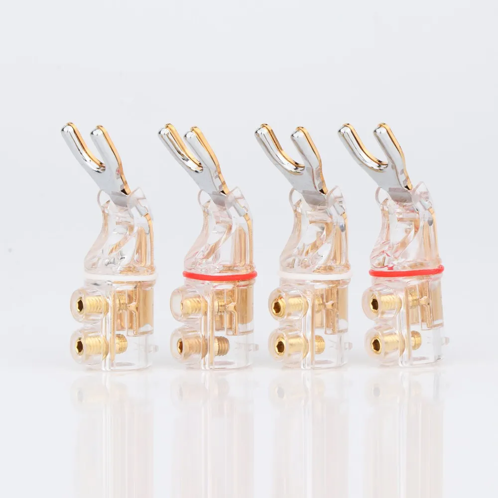 SY1524 Gold /Rhodium plated Y Spade Banana plug connectors jagged sawtooth Speaker Plugs HiFi Audio Screw Fork Connector Adapter