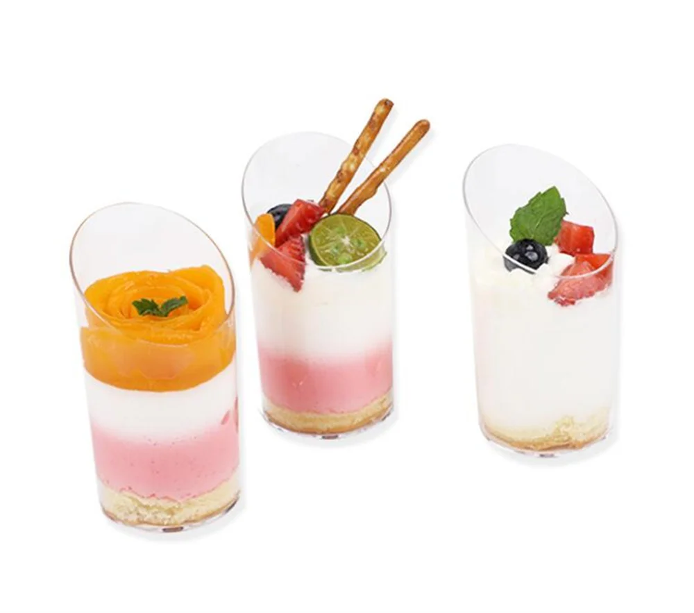 300PCS 3 OZ Mini Dessert Cups Slanted Round Clear Plastic Parfait Appetizer Cup Reusable Serving Bowl