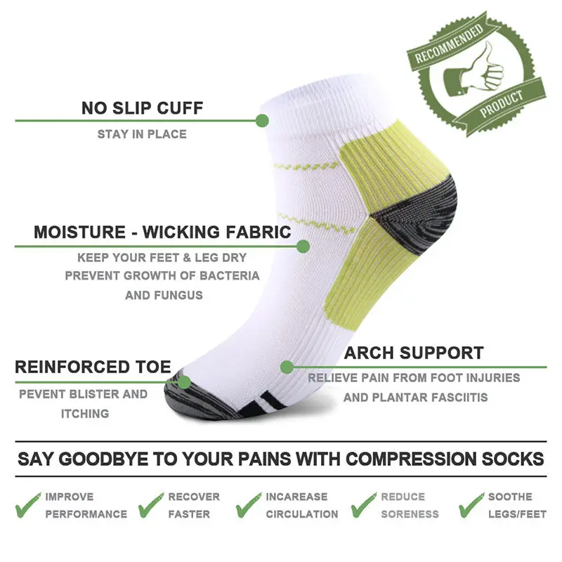 USHINE New Sports Men Women Unisex Foot Compression Socks For Plantar Fasciitis Heel Spurs Arch Pain Breathable Socks