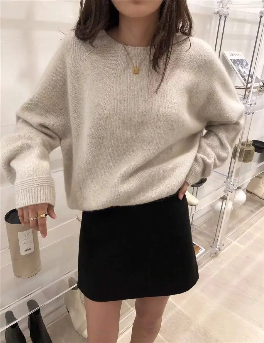 2024 Spring Autumn Winter 100% Wool Sweater O-Neck Women\'s Female Loose Large Size Knitted Girl Clothes Tops Standard Outwear