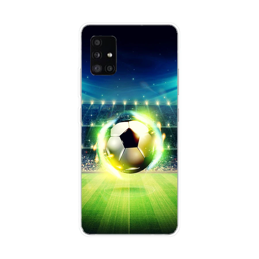 147SD   Fire Football Soccer Ball Soft Silicone Tpu Cover phone Case for Samsung Galaxy A01 A10 A31 A40 A41 A51 A71 A70 2019