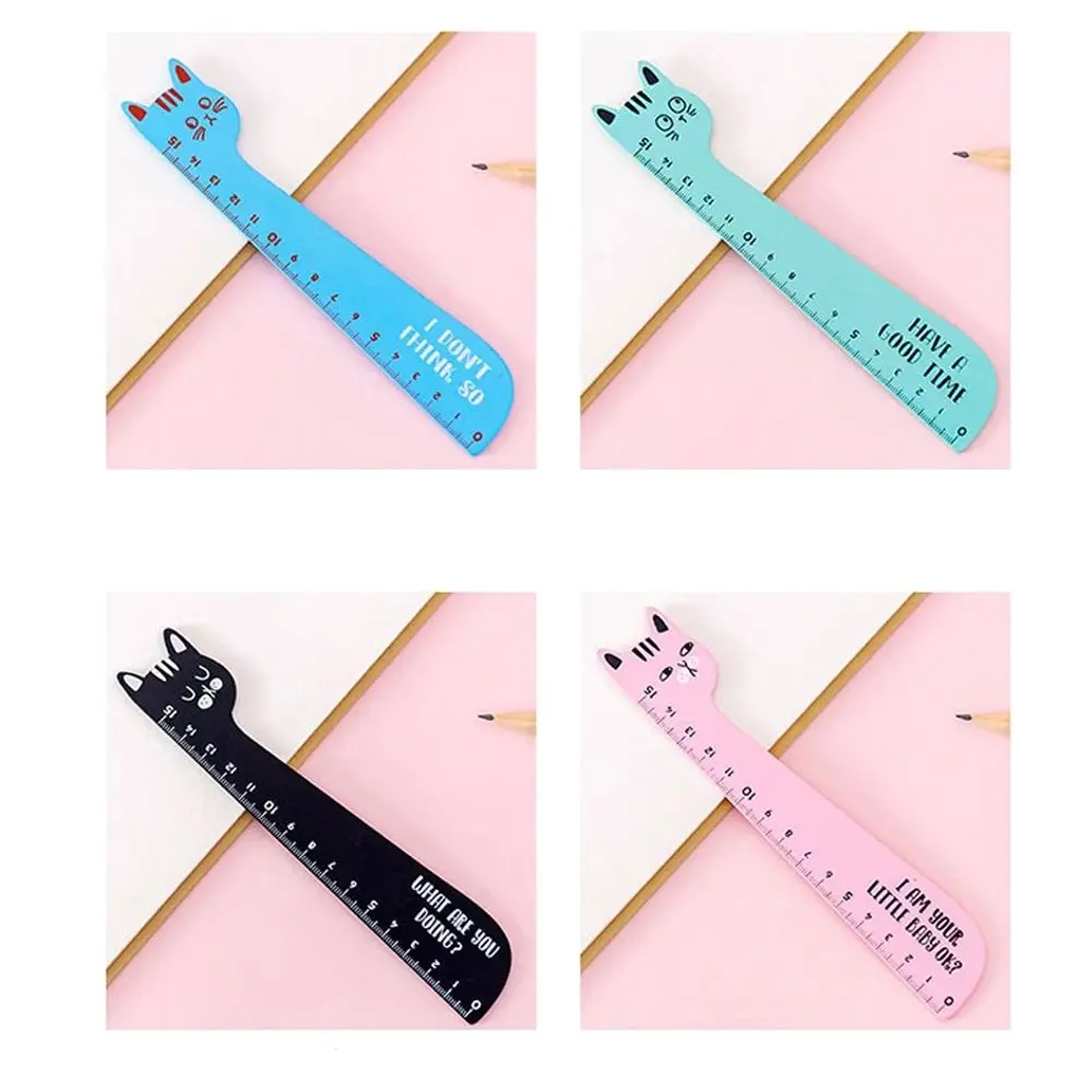 Gift Drafting Supplies Student Stationery Office Tool Animal Cat Shape Wooden Ruler Cartoon Ruler Straight Ruler