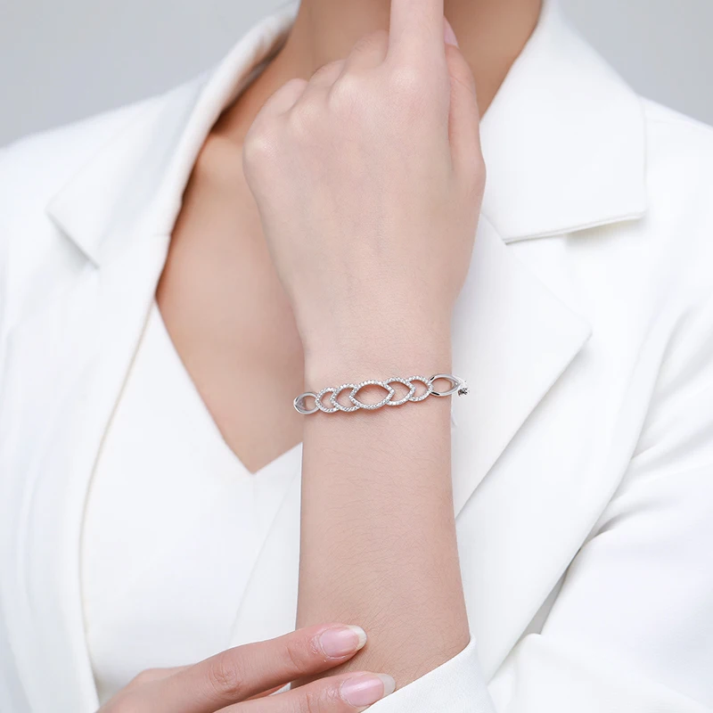 Ailmay Fashion 925 Sterling srebrny geometryczny Design bransoletki musujące przezroczysta cyrkonia bransoletki dla kobiet oświadczenie biżuteria prezent — zdjęcie 3