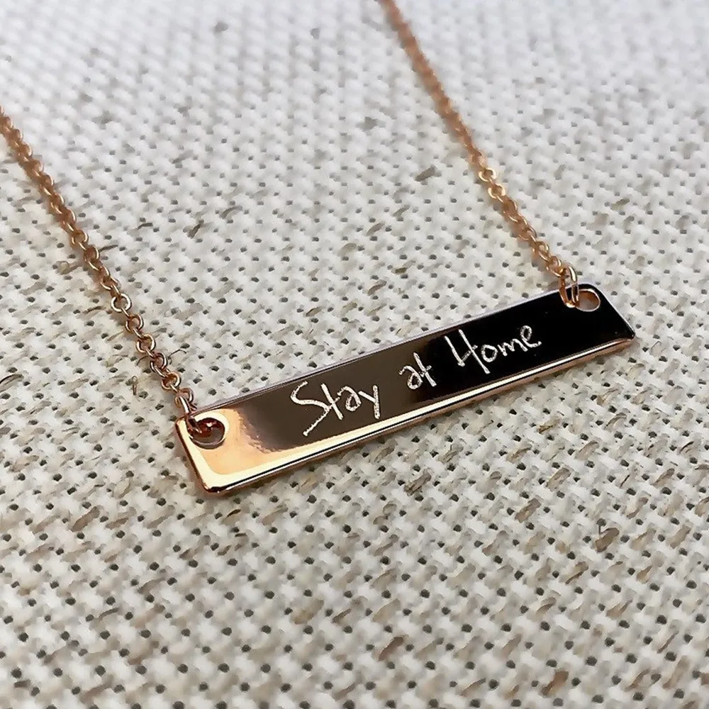 Small Bar Necklace with Monogram or Initials, Engraved Tiny Bar Jewelry, Custom Name Plate, Silver, Gold, Rose, Anniversary Gift