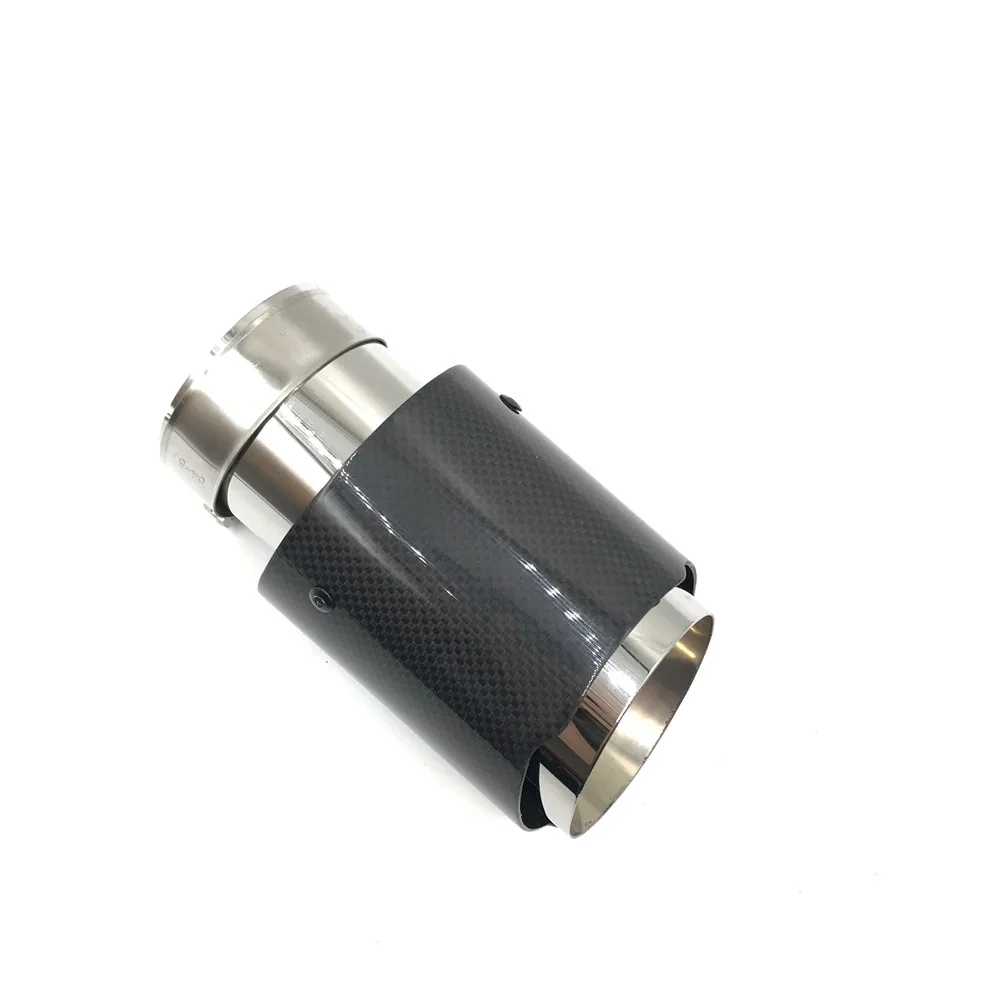 1 Piece Glossy Carbon Car Exhaust System Muffler Tip Tail Pipes Universal Straight Silver Stainless Steel For Ak Golf 7