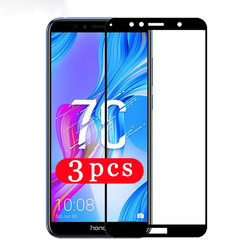 3Pcs full cover glass for huawei honor 7x 7s tempered glass for huawei honor 7a 7c pro phone screen protector protective on film