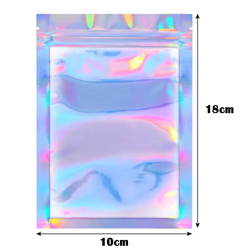 100pcs/lot Iridescent Zip lock Bags Pouches Cosmetic Plastic Laser Zipper Plastic Retail Packaging Poly Pouches Ziplock Bags