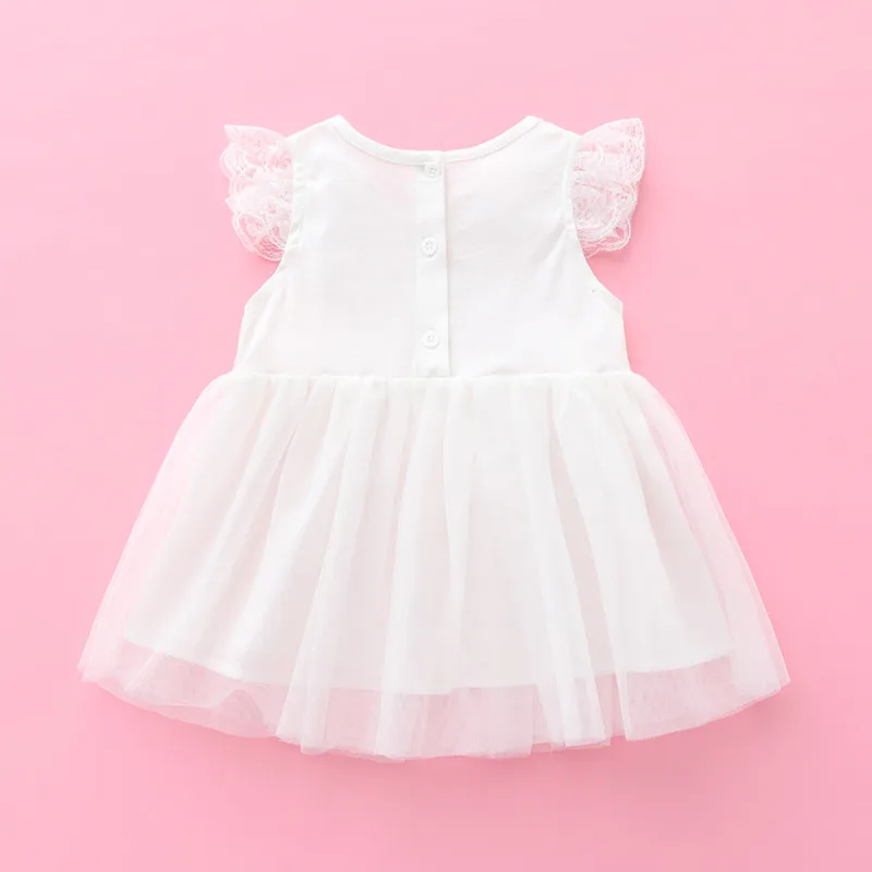 Newborn Baby Girl Dress Lace Petal Short Sleeve Summer Party Dresses Princess White Dress