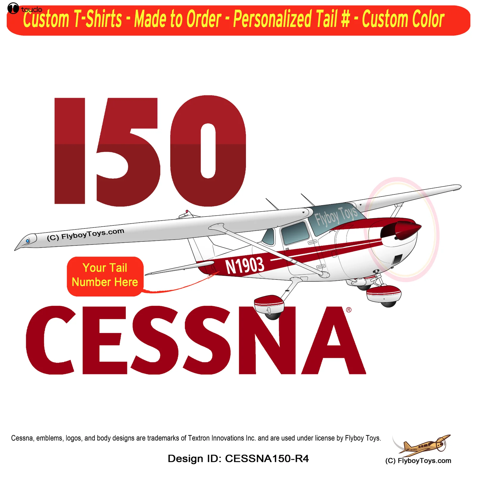 100% Cotton Print Mens Summer O-Neck Cessna 150 (Red) Airplane T-shirt - Personalized with Your N# Tee Shirt