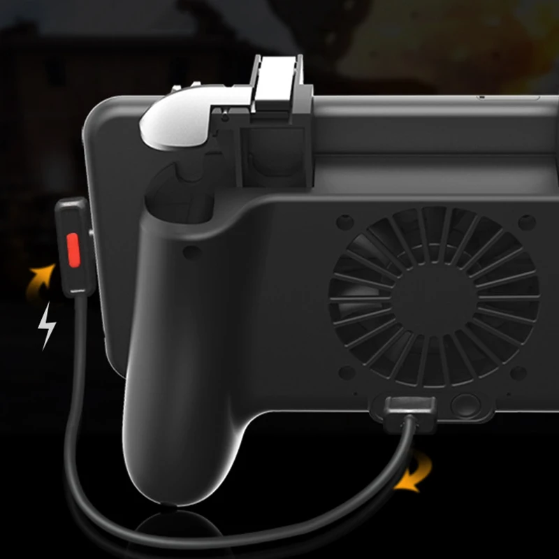 Pubg controlador de jogo móvel gamepad joystick para o telefone gatilho aim botão l1r1 atirador para iphone android jogo almofada com ventilador