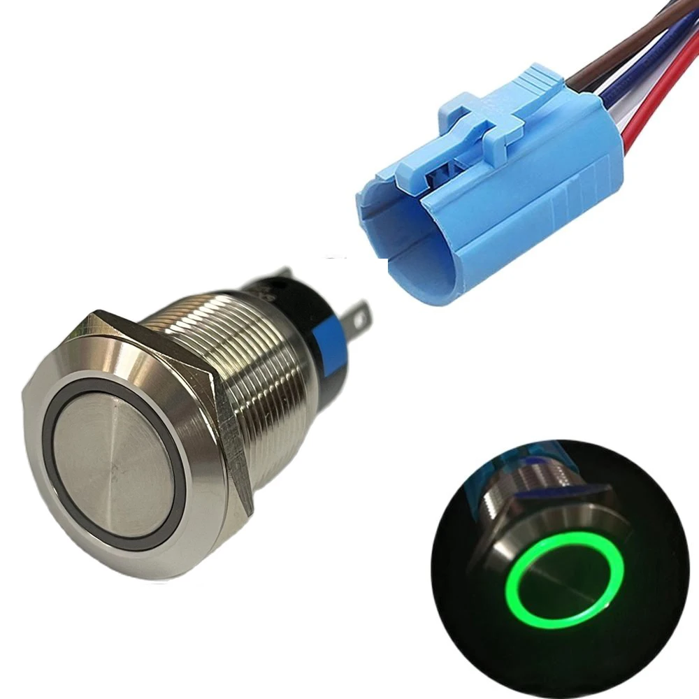 

19mm Ring Illuminated Momentary 1NO1NC Car Push Button Switch with Socket plug
