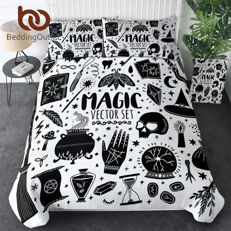 

BeddingOutlet Witchcraft Bedding Set Magic Skull Duvet Cover Graphic Star Comforter Cover Hippie Bed Set Doodle Sketch Bedspread