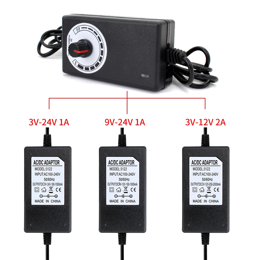 Verstelbare Voeding Adapter Universele Ac Dc 24V 12V 9V 5V 3V 1A 2A 5A stroombron Verstelbare Transformator 220V 110V 12V 24V