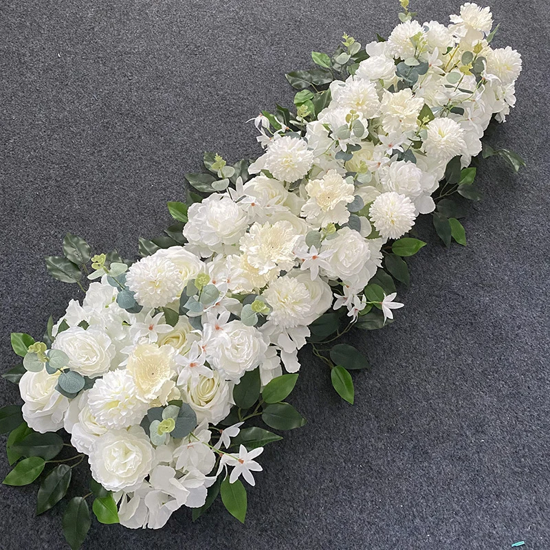 100cm White Custom Artificial Silk Wedding Flowers Wall Arrangement Supplies Peony Row Decor Romantic DIY Iron Arch Backdrop