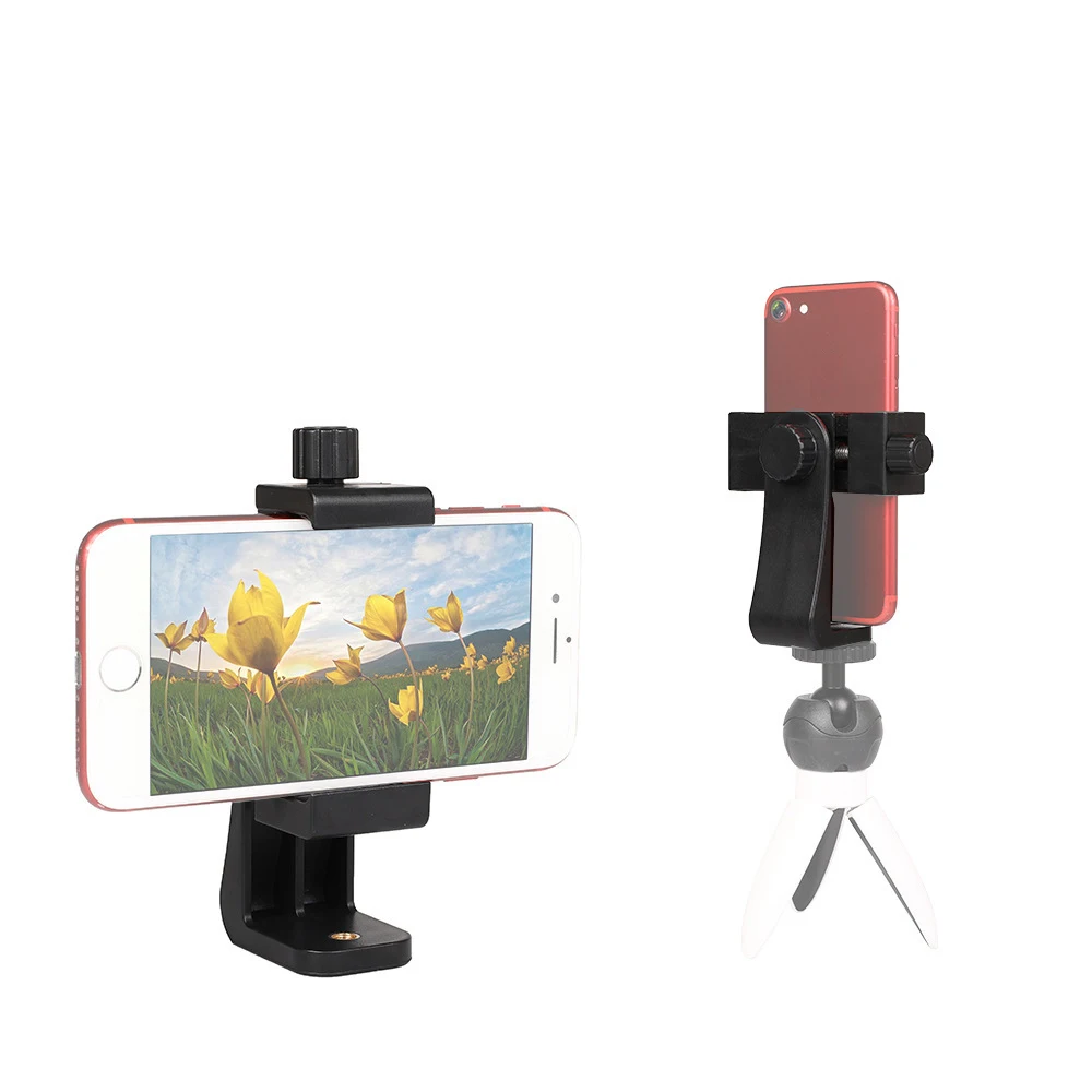 360-degree rotating mobile phone holder, horizontal and vertical shooting adjustable E-shaped clip