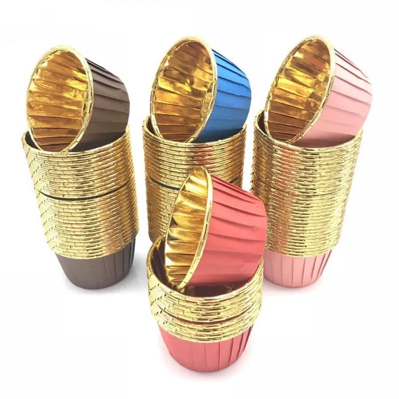 50 unids/pack 3 colores Muffin Cupcake Liner envoltorios para pasteles bandeja para hornear tazas tazas de papel para pasteles herramientas de pastelería suministros para fiestas