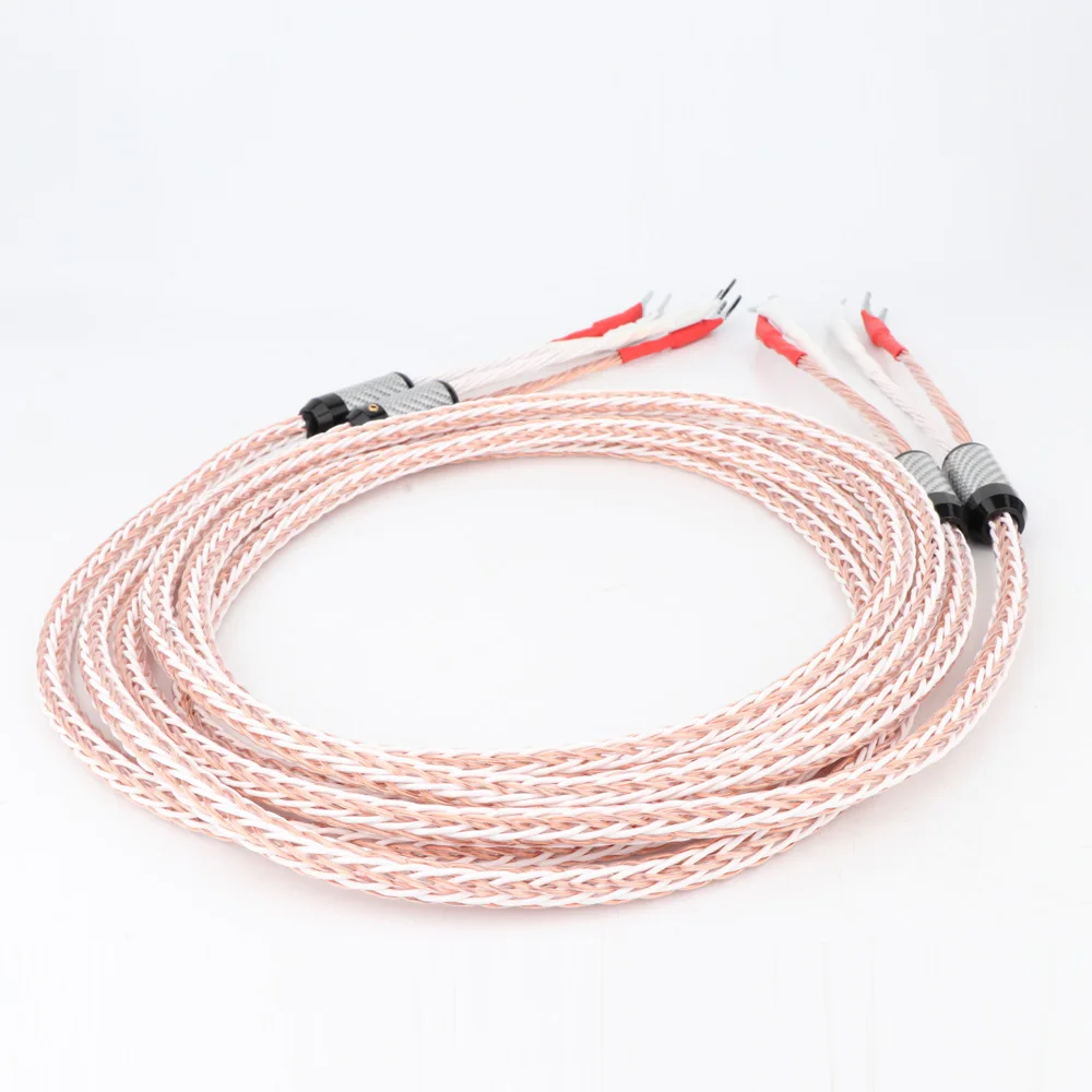 Pair 8TC OCC copper Speaker Cable hifi audio Audiophile loudspeaker Cable with rhodium plated Y spade connectors