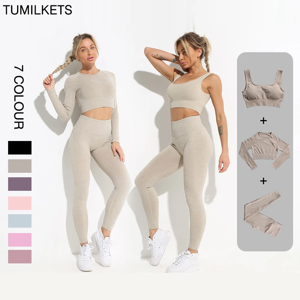 2/3/4Pcs Seamless Women Sportswear Yoga Sets Workout Clothes Female Tracksuits Outfit Sports Gym Leggings Fitness Bra Top Shorts