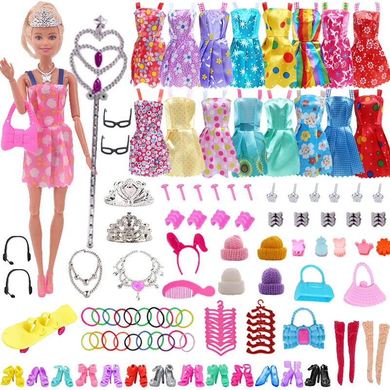 Random 1 Set Doll Accessories for Barbies Doll Shoes Boots Mini Dress Handbags Crown Hangers Glasses Doll Clothes Kids Toy 12''