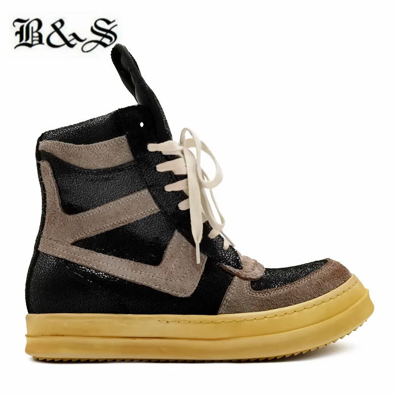 

Black& Street retro exclusive handmade rock punk real leather Boots geobasket high street luxury sneakers Boot