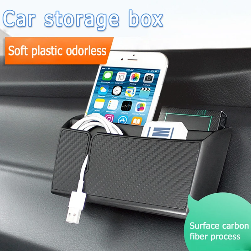 

Car Storage Box Carbon Fiber Grain Paste Type Mobile Phone Holder Car Organizer Stowing Tidying Storage Box Container BI