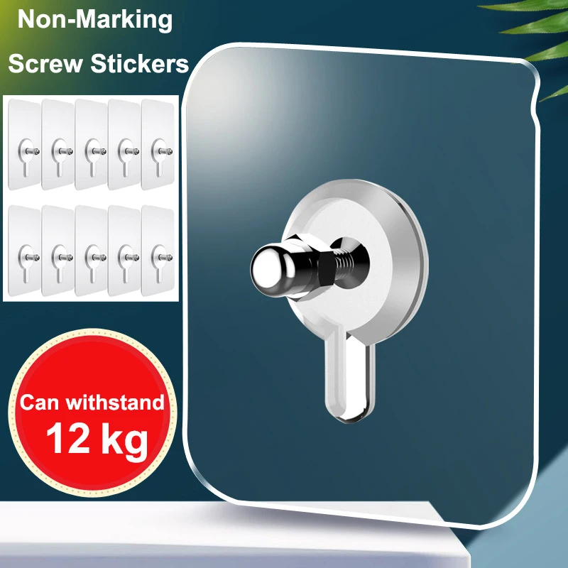 Non-Marking Screw Sticker Punch-Free Self Adhesive Wall Hanging Sucker Screw Stickers Picture Hook Nail Holder Door Hanger Photo