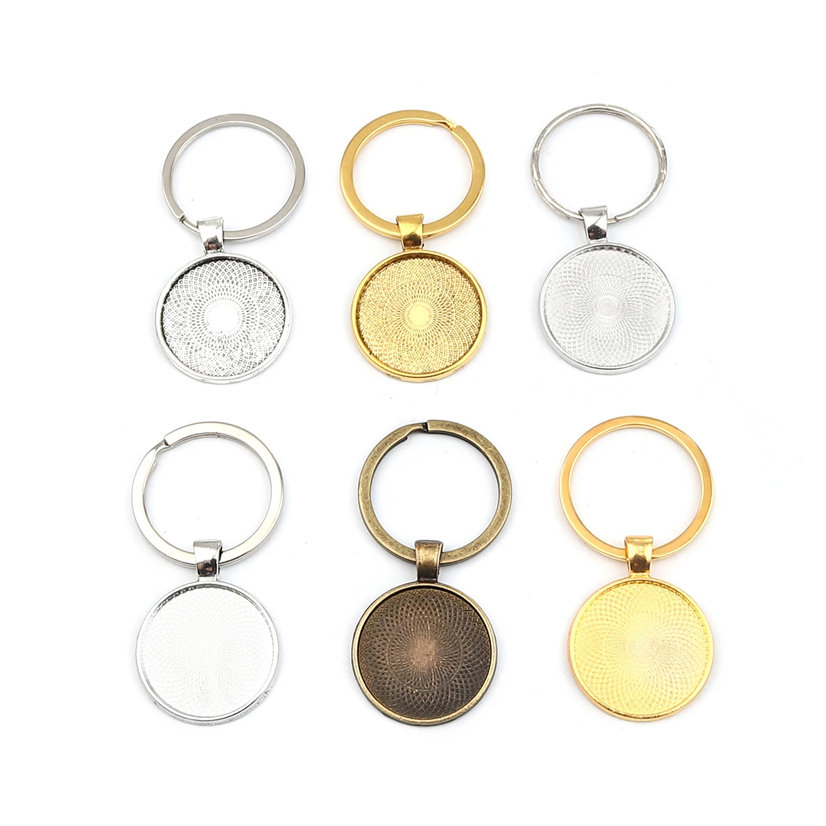 5PCs Zinc Based Alloy Round  Keychain & Keyring Cabochon Settings Base Gold Color (Fits 25mm Dia.) 60mm x 30mm For DIY Jewelry