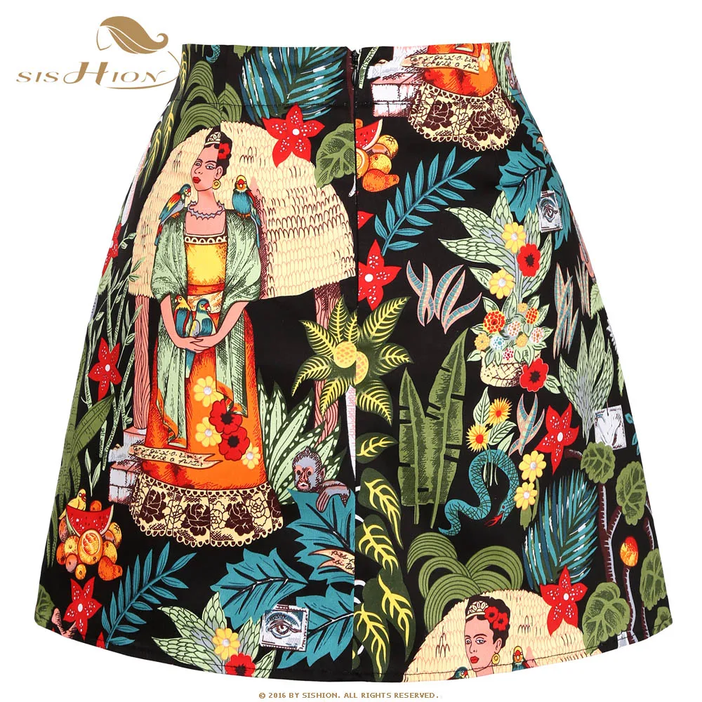 SISHION Dropshipping Floral Toucan Print Mini Rock SS0008 Baumwolle Vintage Schlank Retro Sexy Röcke Frauen Damen Frauen Rock Y2K – Detail 8