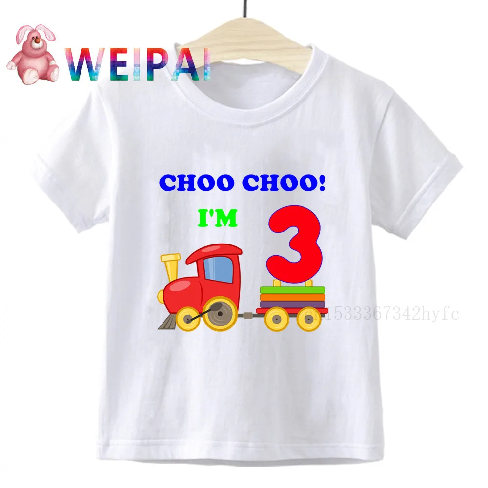 

Boy Train 1-9 Birthday Number Print T Shirt Children CHOO CHOO T-shirts Boy&Girl Funny Gift Tshirt Present Family Outfit