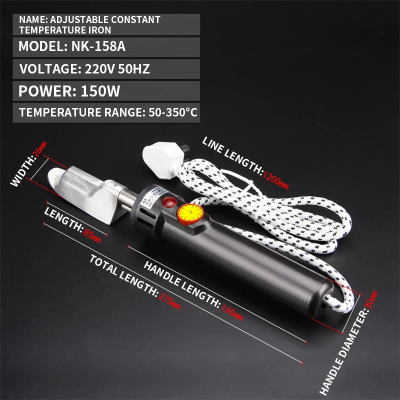 Nk-158A Strumento per lamiera di ferro antirughe a temperatura costante regolabile 220V 50Hz Rimozione delle rughe della superficie delle scarpe 50-350 ° C