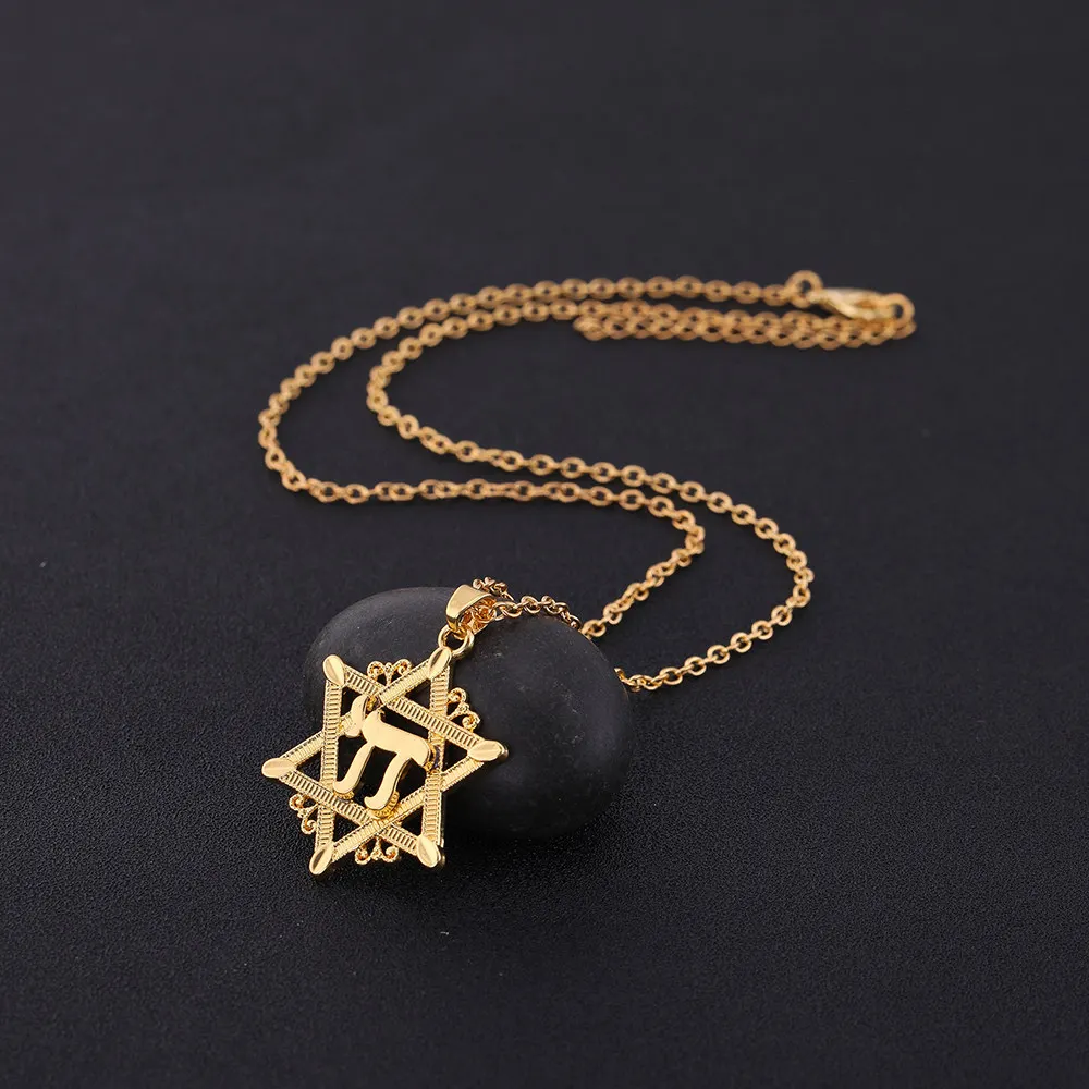 LIKGREAT Israel Star of David Pendant Necklace for Men Chai Symbol Kabbalah Jewish Charms Judaism Amulet Supernatural Jewelry