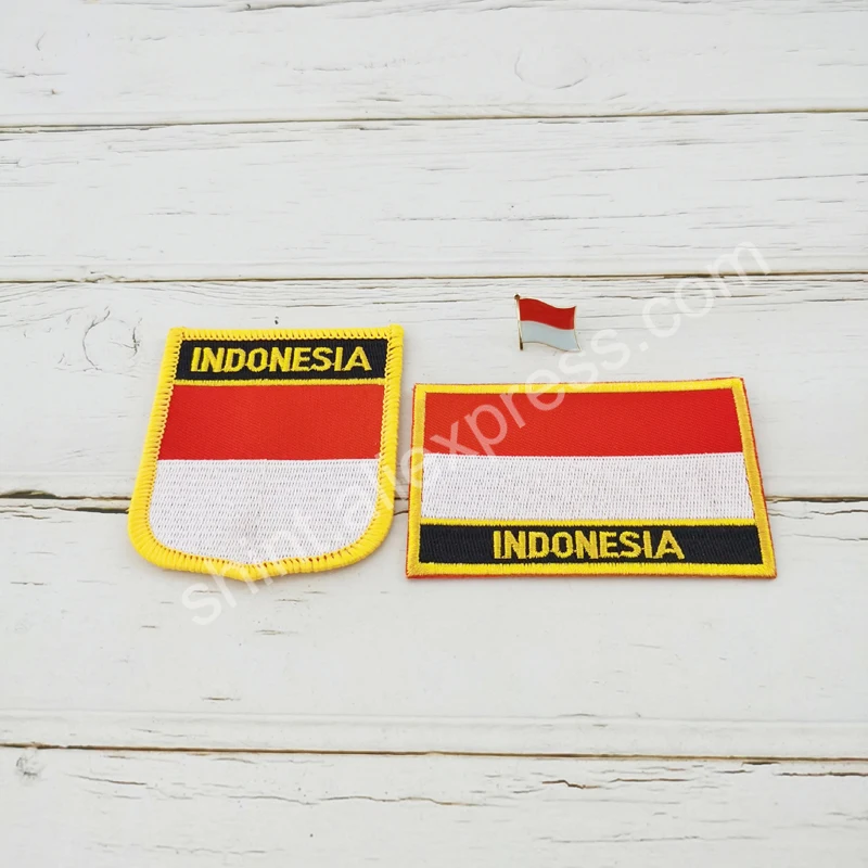 Indonesia National Flag Embroidery Patches Badge Shield And Square Shape Pin One Set On The Cloth Armband   Backpack  Decoration