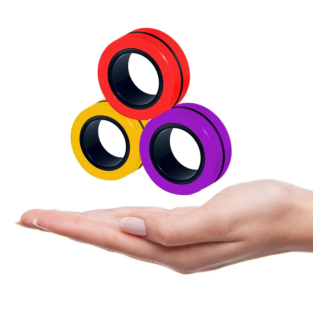 3pcs Anti-stress Magnetic Rings Magnetic Bracelet Ring Unzip Toy Magic Ring Props Tools Decompression Toys Finger Rings Toy