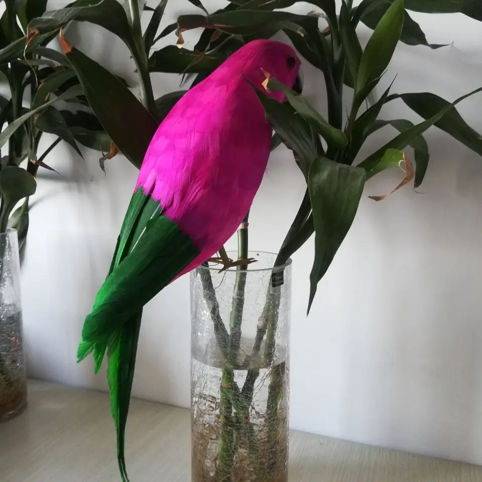 45cm Realistic Hot Pink Parrot Model Foam Feather Simulation Green Tailed Bird Gift