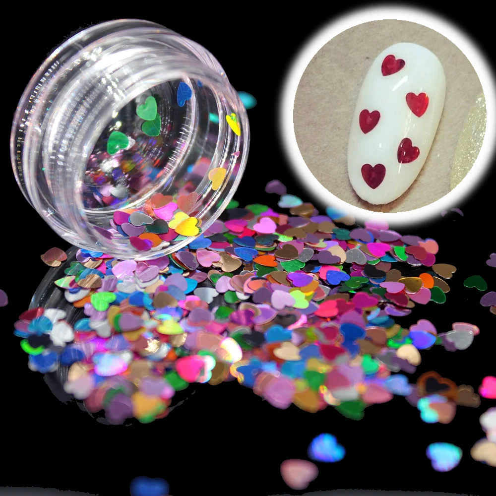 Laser Love Heart Butterfly Nail Sequins Mixed Color Sparkle Glitter Flakes 3D Art Decorations Crystal Epoxy DIY Accessories